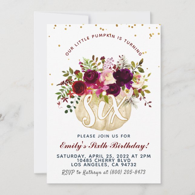 Invitación Sexto cumpleaños de la calabaza (Anverso)