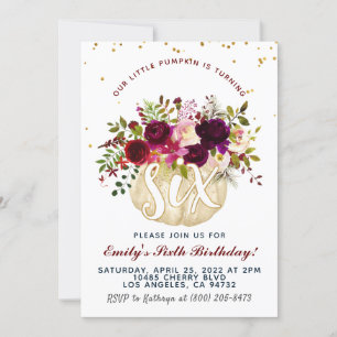 Invitación Sexto cumpleaños de la calabaza