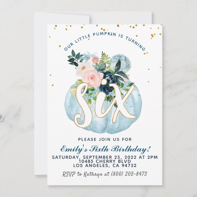 Invitación Sexto cumpleaños de la calabaza (Anverso)