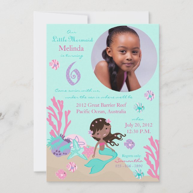 Invitación Sexto cumpleaños de la sirena africana (Anverso)