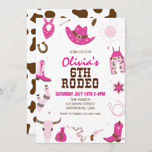 Invitación Sexto cumpleaños del Oeste del Rodeo Rosado Calien