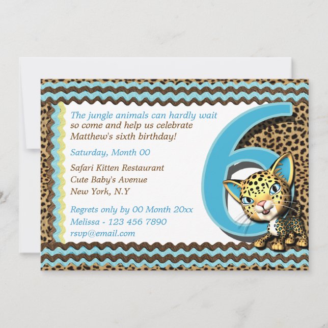 Invitación Sexto safari de selva del cumpleaños del bebé (Anverso)
