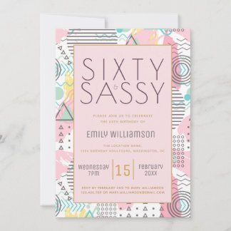 Invitación Sexty & Sassy Pink 1980 Memphis Design 60th Part