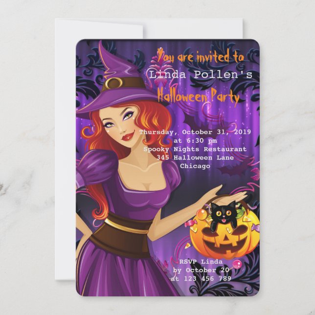 Invitación Sexy Halloween Witch (Anverso)
