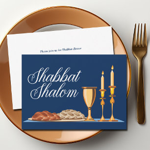Invitación Shabbat Shalom Familia Judía Azul Cena Personaliza