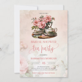 Invitación Shabby Chic acuarela rosa rosa rubor fiesta de té