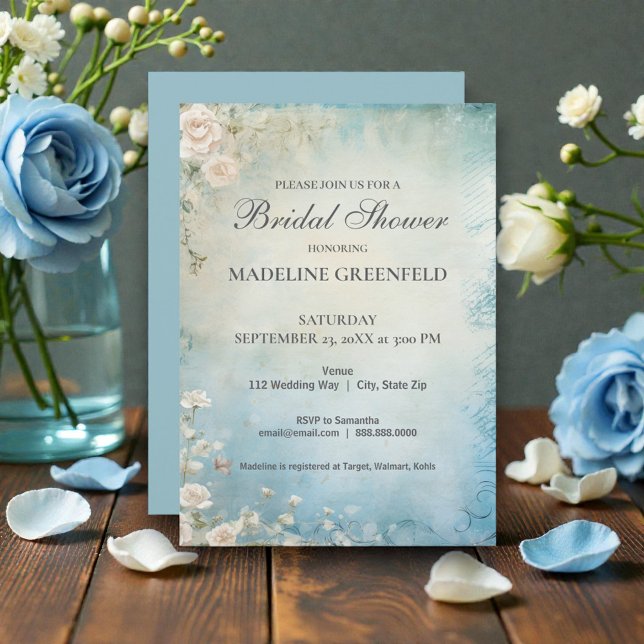 Invitación Shabby Chic Baby Blue Floral Bridal Shower (Subido por el creador)