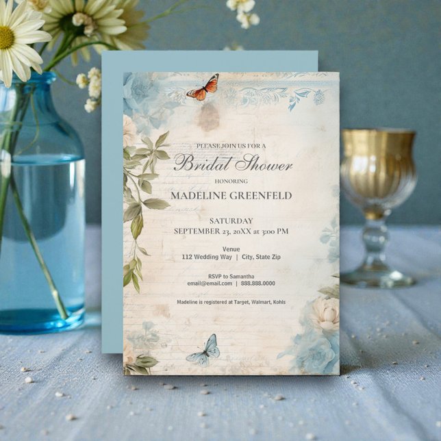 Invitación Shabby Chic Baby Blue Floral Bridal Shower (Subido por el creador)