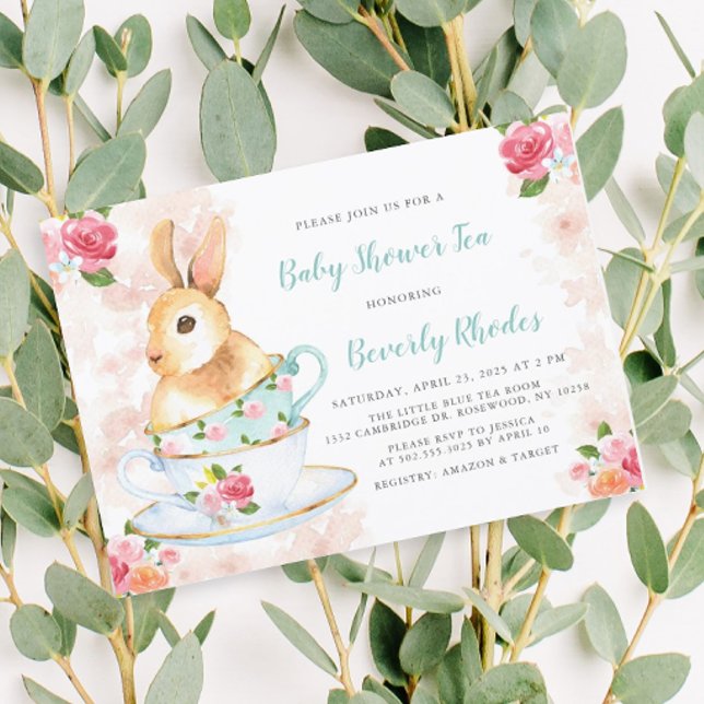 Invitación Shabby Chic Bunny Baby Shower Tea Fiesta (Subido por el creador)