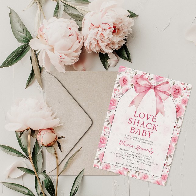Invitación Shabby Chic Coquette Pink Love Shack Baby Shower (Love Shack Baby Shower Invitation)