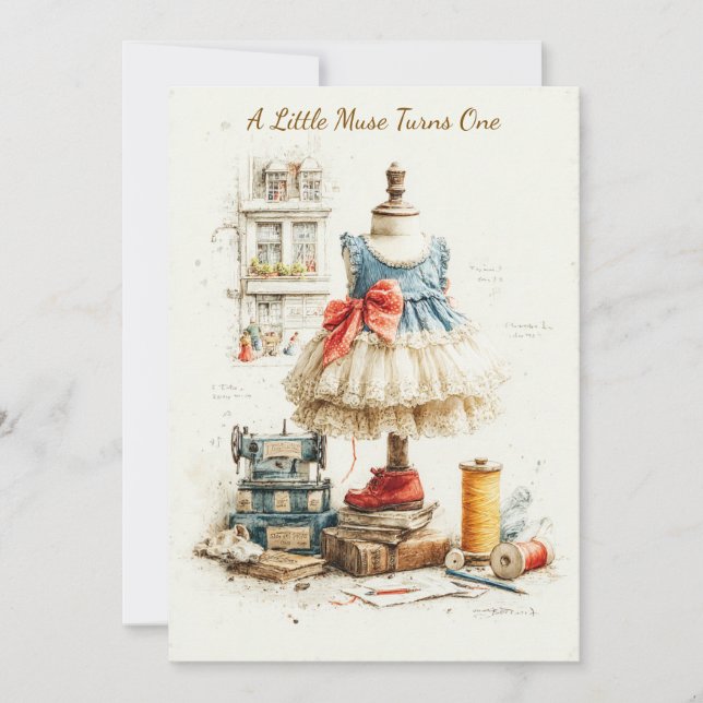 Invitación Shabby Chic Dress & Couture Studio 1er cumpleaños (Anverso)