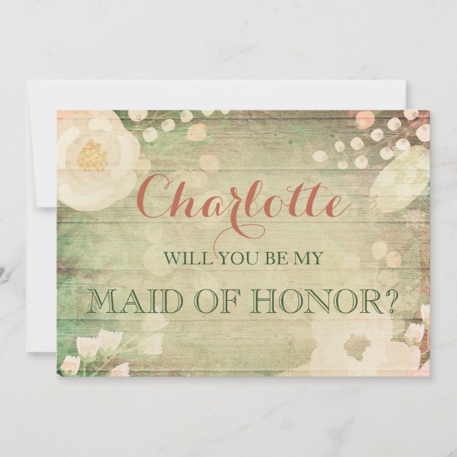Invitación Shabby Chic Florals | Serás mi empleada de honor (Anverso)