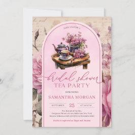 Invitación Shabby chic fuchsia rosa fucsia fiesta de té de no