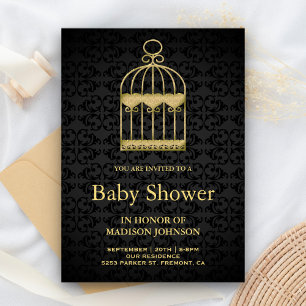 Invitación Shabby Chic Gold Birdcage Baby Shower