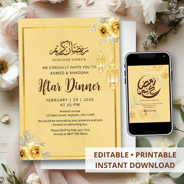 Invitación Shabby Chic Golden Rose Iftar Dinner Invitation (Subido por el creador)