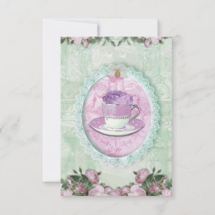 Invitación Shabby Chic Green and lilac "Tea Party"