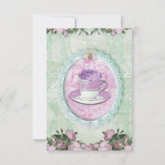 Invitación Shabby Chic Green and lilac "Tea Party"