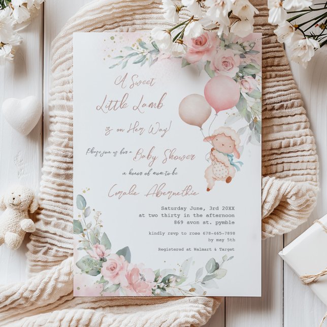Invitación Shabby Chic Little Lamb Rubor Floral Baby Shower (Subido por el creador)