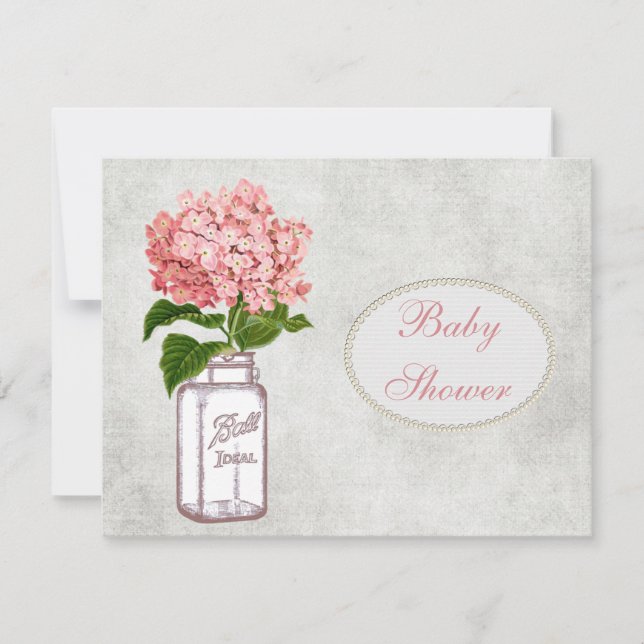 Invitación Shabby Chic Mason Jar & Hydrangea Baby Shower (Anverso)