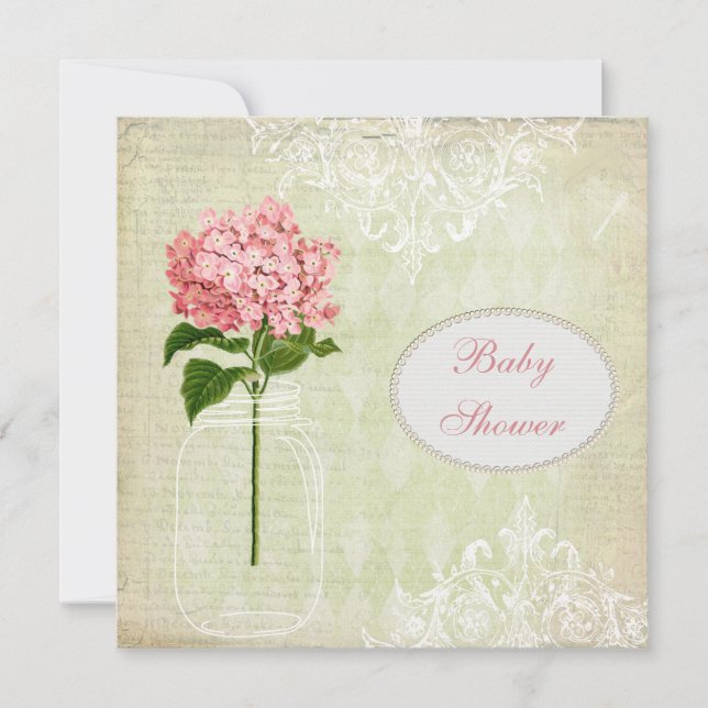 Invitación Shabby Chic Mason Jar & Hydrangea Baby Shower (Anverso)