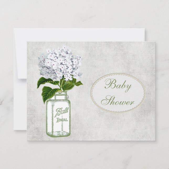 Invitación Shabby Chic Mason Jar & Hydrangea Baby Shower (Anverso)