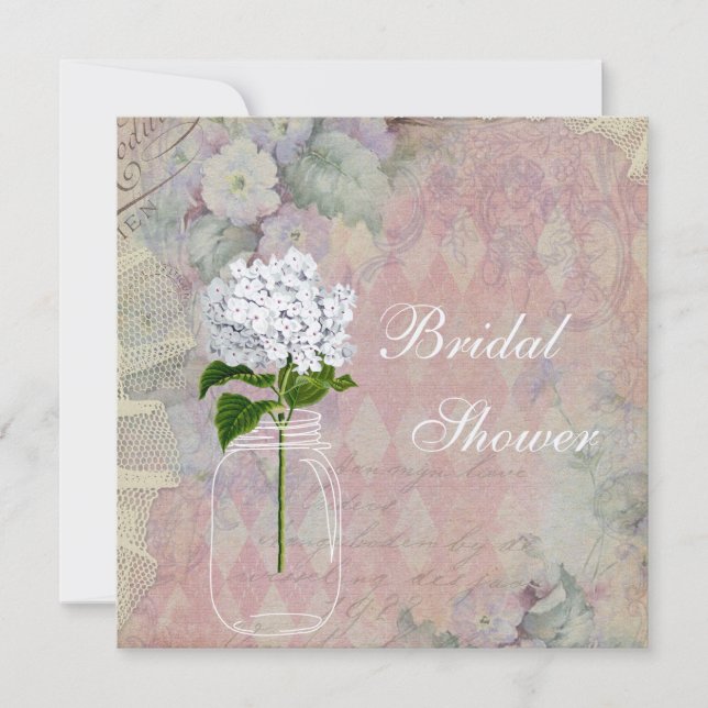 Invitación Shabby Chic Mason Jar & Hydrangea Bridal Shower (Anverso)