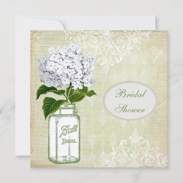 Invitación Shabby Chic Mason Jar & Hydrangea Bridal Shower (Anverso)