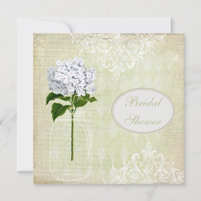 Invitación Shabby Chic Mason Jar & Hydrangea Bridal Shower (Anverso)