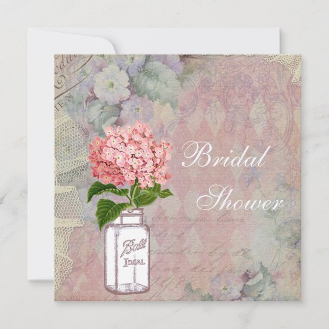 Invitación Shabby Chic Mason Jar & Hydrangea Bridal Shower (Anverso)
