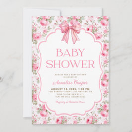 Invitación Shabby Chic Pink Bow Baby Shower