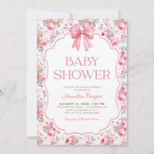 Invitación Shabby Chic Pink Bow Baby Shower