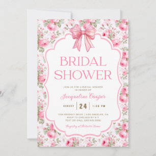 Invitación Shabby Chic Pink Bow Bridal Shower