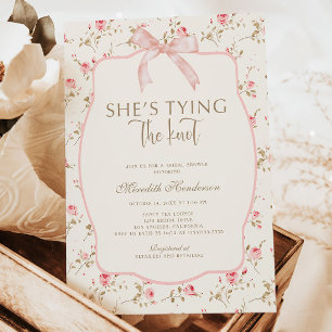 Invitación Shabby Chic Pink Bow Tying Bridal Shower