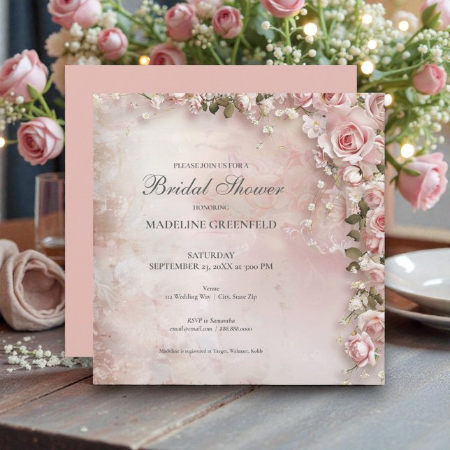 Invitación Shabby Chic Pink Floral Bridal Shower (Subido por el creador)
