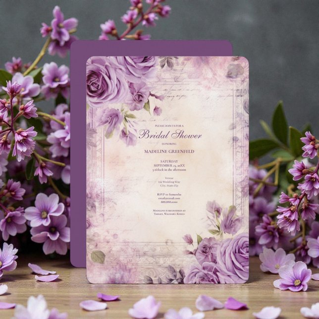 Invitación Shabby Chic Purple Lavender Floral Bridal Shower (Subido por el creador)