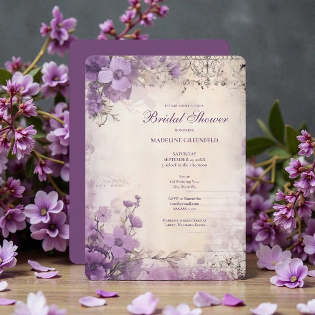 Invitación Shabby Chic Purple Lavender Floral Bridal Shower (Subido por el creador)