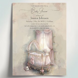 Invitación Shabby Chic rosa cuna de bebéBaby Shower