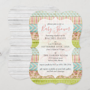 Invitación Shabby Chic Rosas Rustic Wood Floral Baby Shower