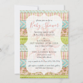 Invitación Shabby Chic Rosas Rustic Wood Floral Baby Shower