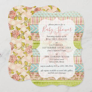 Invitación Shabby Chic Rosas Rustic Wood Floral Baby Shower