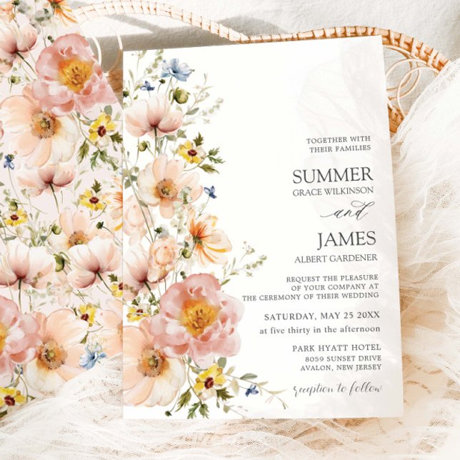 Invitación Shabby Chic Rubor Pink Wildflower Boda Floral (Subido por el creador)
