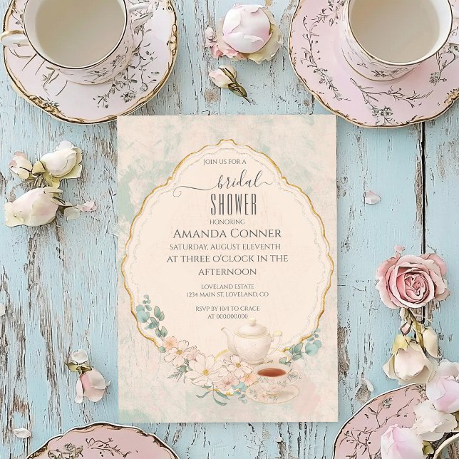 Invitación Shabby chic Tea Fiesta Bridal Shower (Subido por el creador)