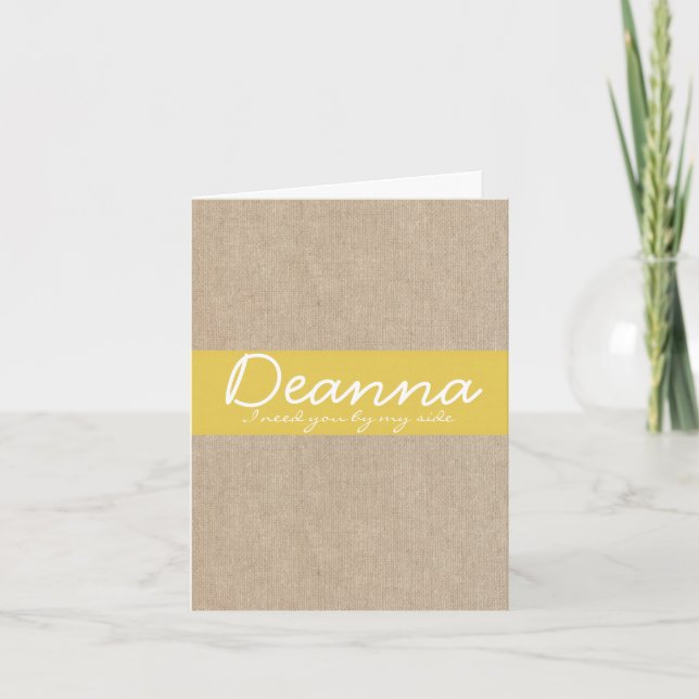 Invitación Shabby Chic Yellow Gold Burlap Solicitud de una da (Anverso)