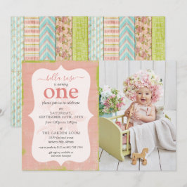 Invitación Shabby Cottage Foto de cumpleaños de bebé rosa ros