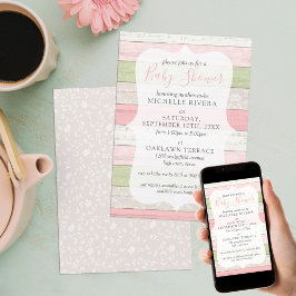 Invitación Shabby Pink & Sage Green Rustic Wood Baby Shower