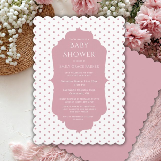 Invitación Shabby Rosa Chic Polkadot Baby Shower (Subido por el creador)