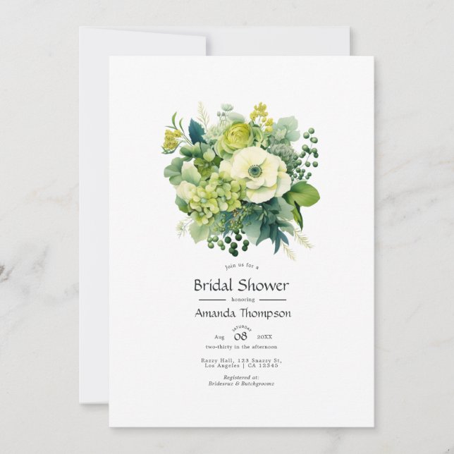 Invitación Shades of Green Floral Bridal Shower (Anverso)