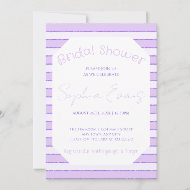 Invitación Shades of Purple Striped Bridal Shower (Anverso)