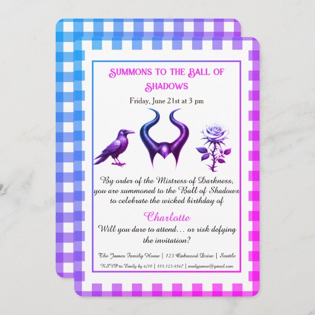 Invitación Shadow Ball Dark Fantasy Birthday Design Script (Anverso / Reverso)