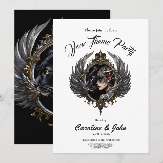 Invitación Shadow Queen – Emblema del Espíritu de Pantera.  (Anverso / Reverso)